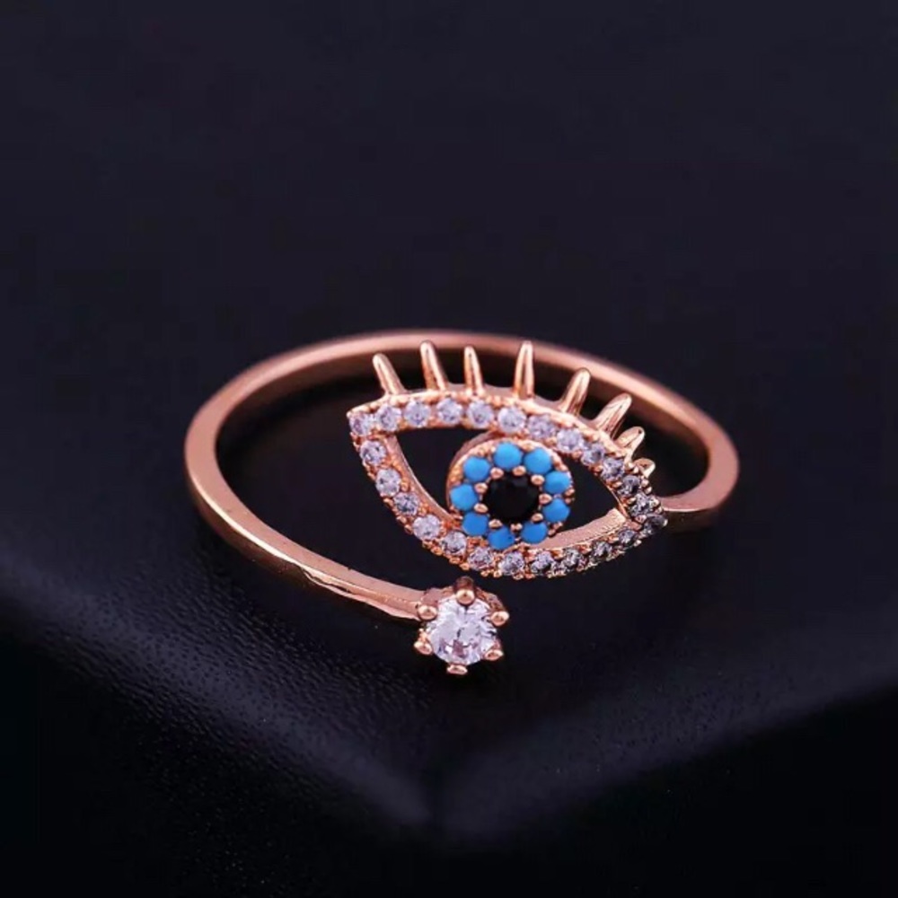 Elegant Evil Eye Hamsa Rose Gold Ring - Picture 3 of 7